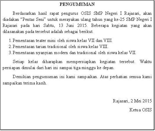 Contoh pengumuman lomba dalam bahasa inggris